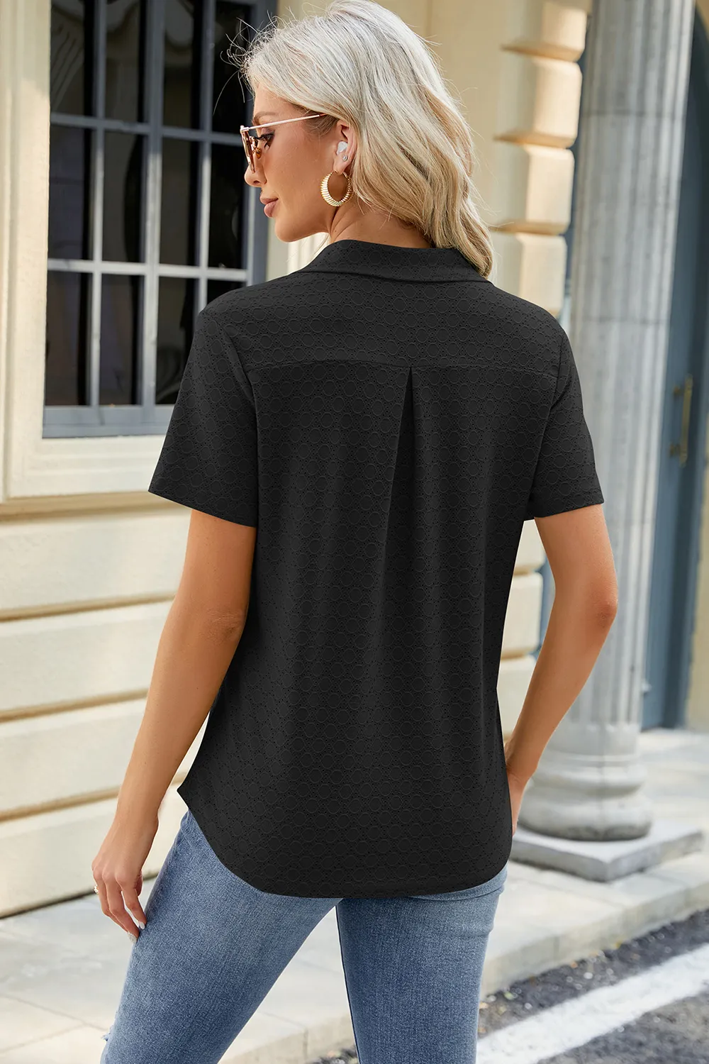 Pocketed Johnny Collar Short Sleeve Blouse, image 24