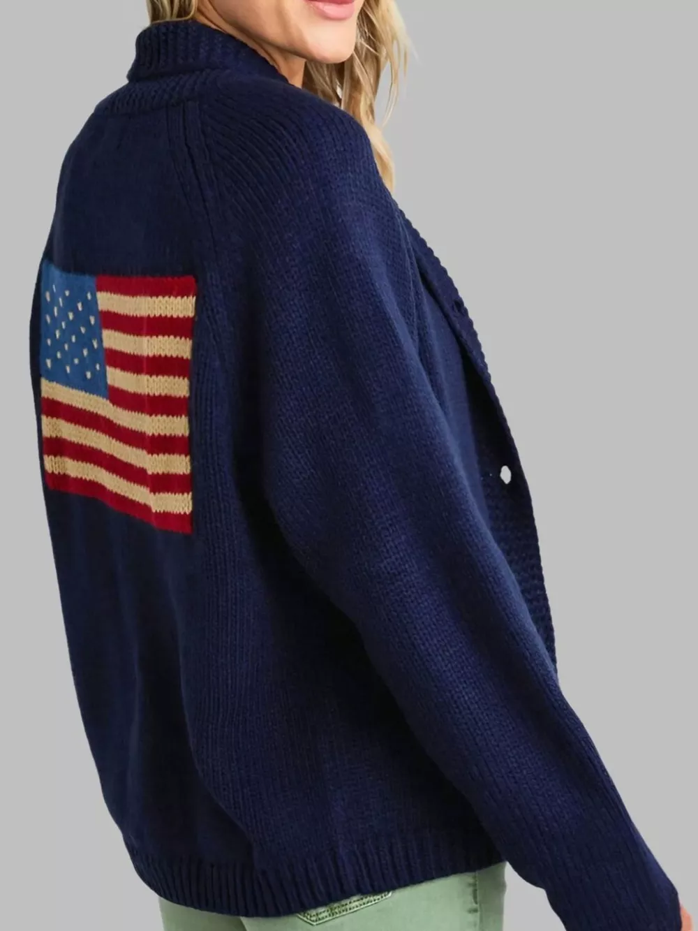 USA Flag Chunky Knit Button-Down Cardigan, image 4