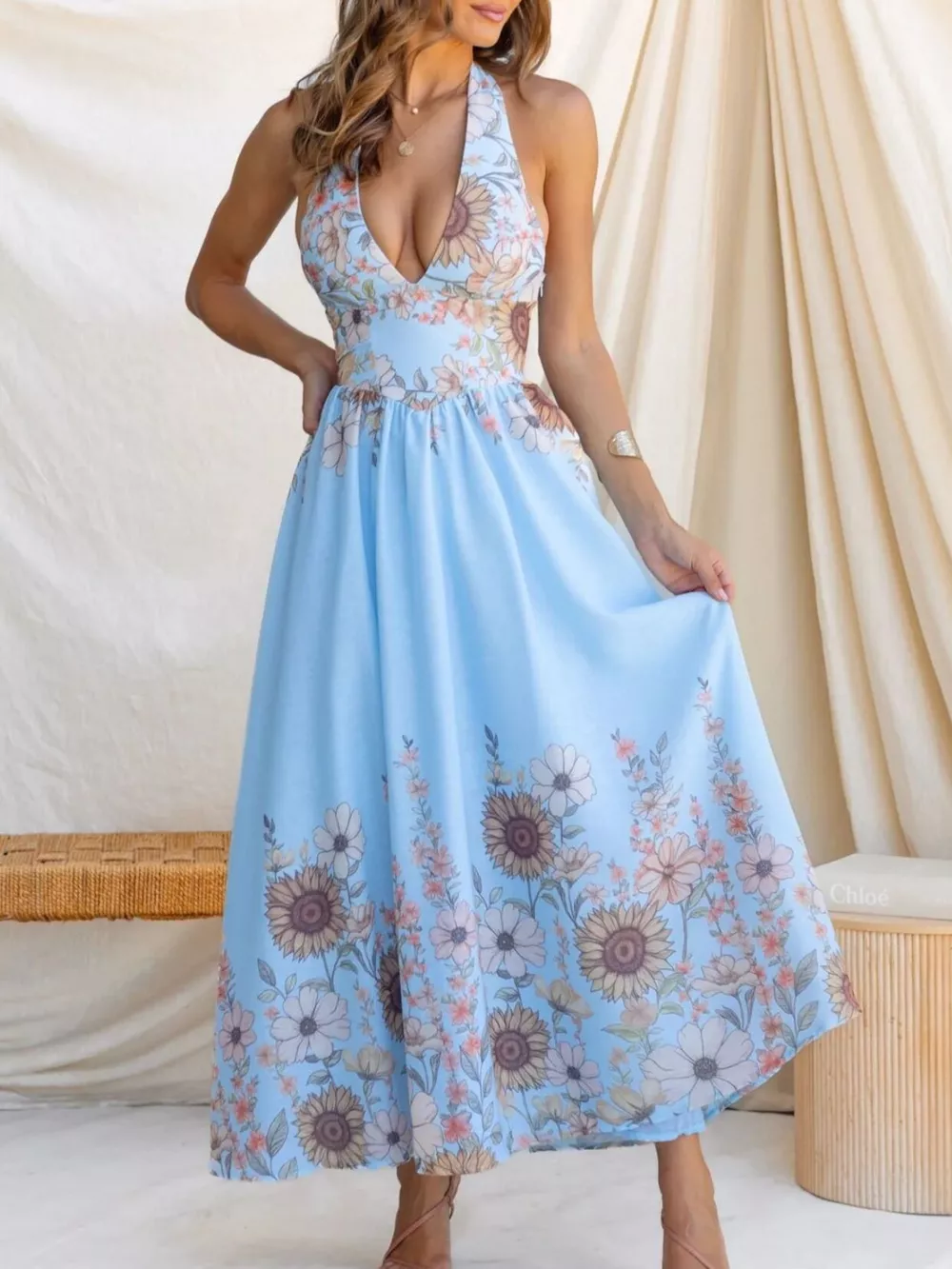 Floral Print Halter Neck Maxi Dress, image 8