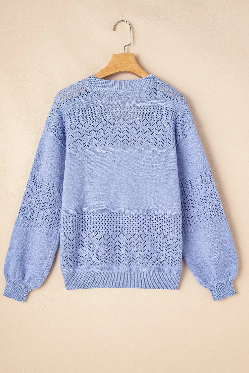 Openwork V-Neck Long Sleeve Sweater, image 4