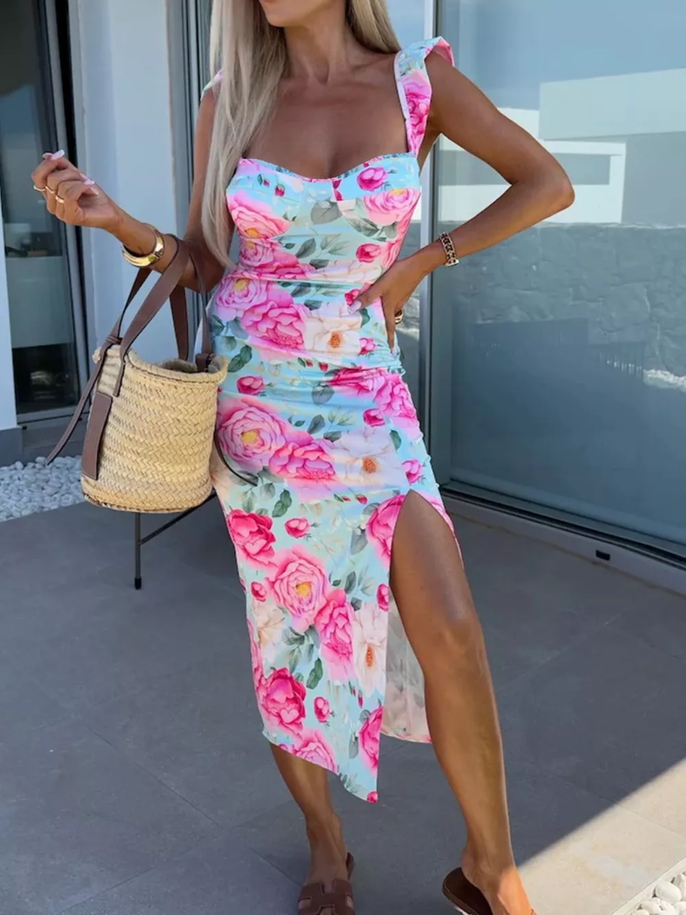 Slit Sweetheart Neck Midi Dress, image 12