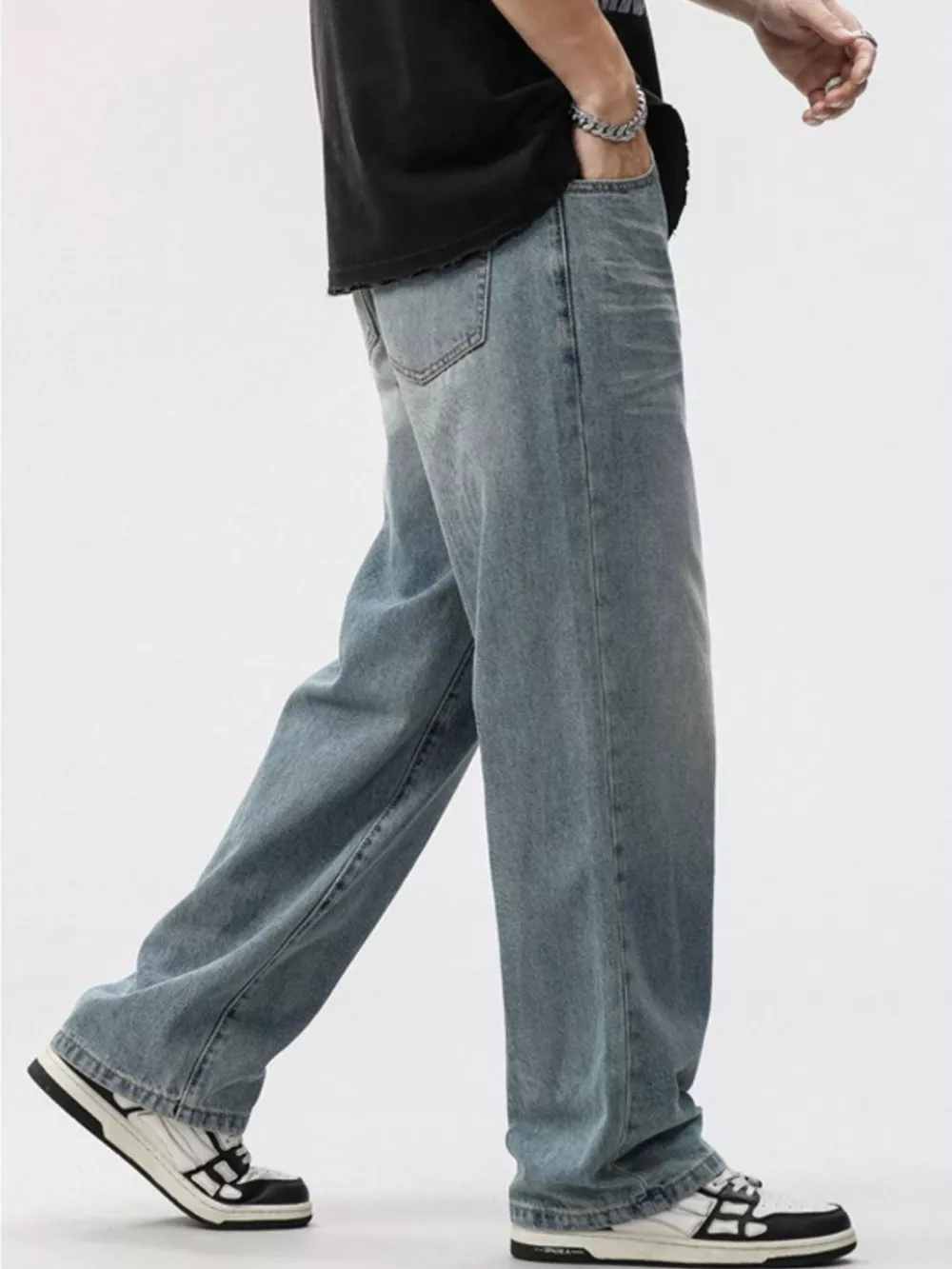 Men's Washed Wide Leg Jeans, image 7
