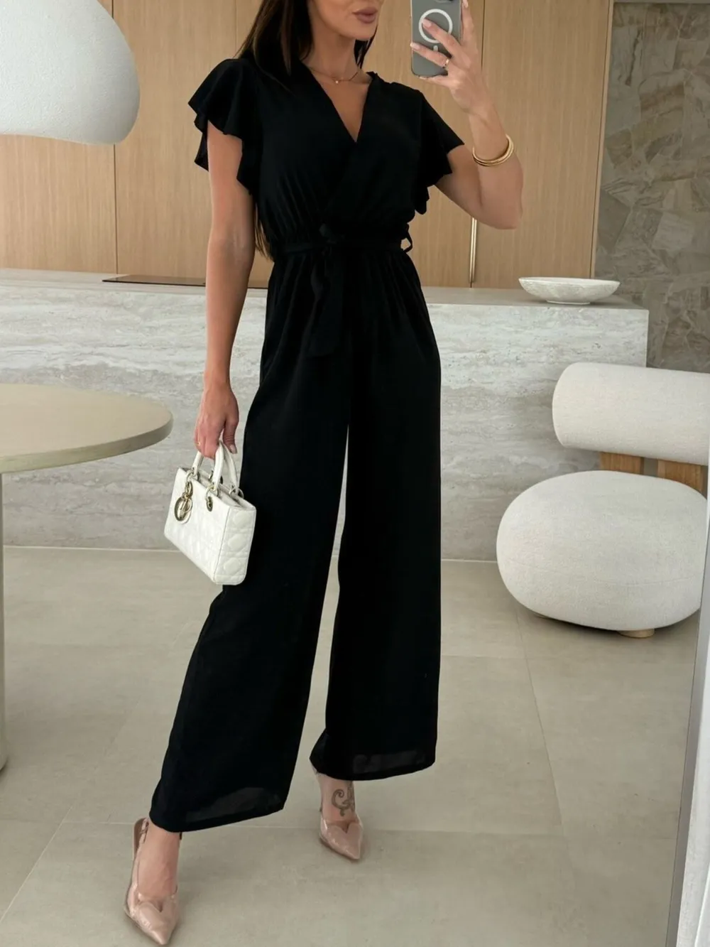 Surplice Wide Leg Belted Jumpsuit, image 6