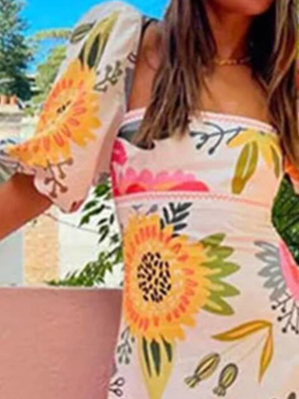 Full Size Floral Print Puff Sleeve Maxi Dress Plus Size, image 3