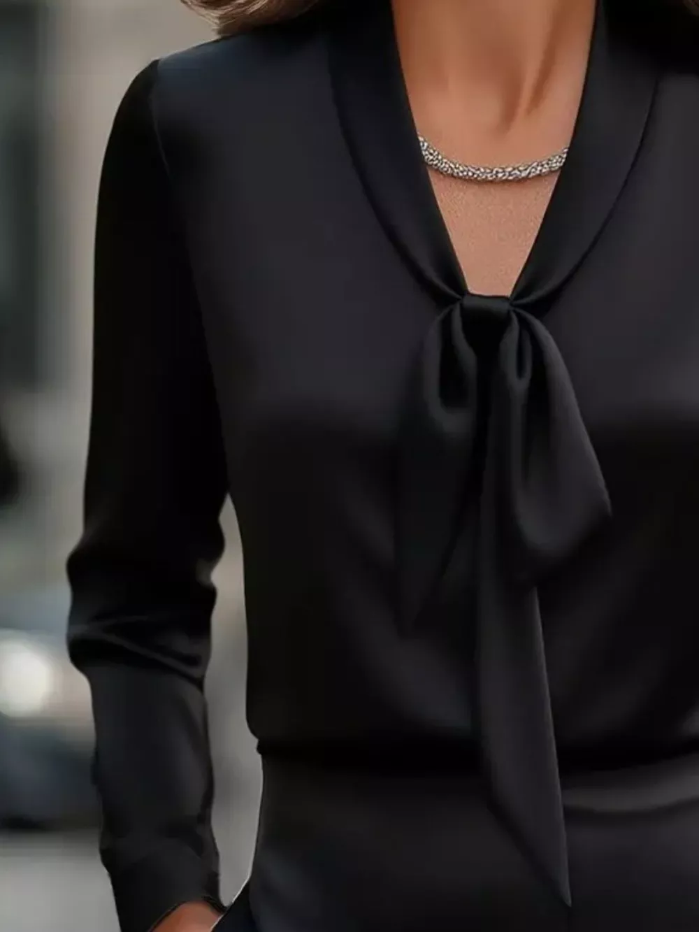 Satin Tie Front Long Sleeve Blouse, image 11