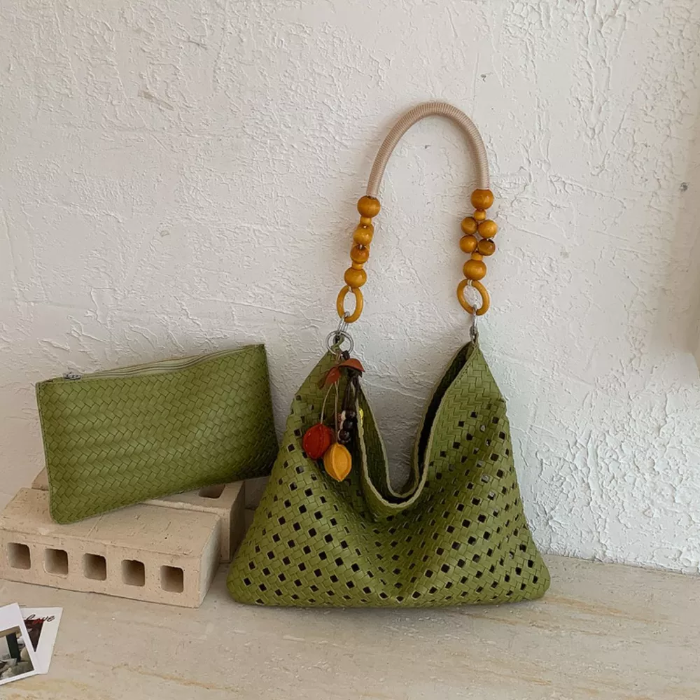 Cutout Shoulder Bag with Beaded Handle, image 2