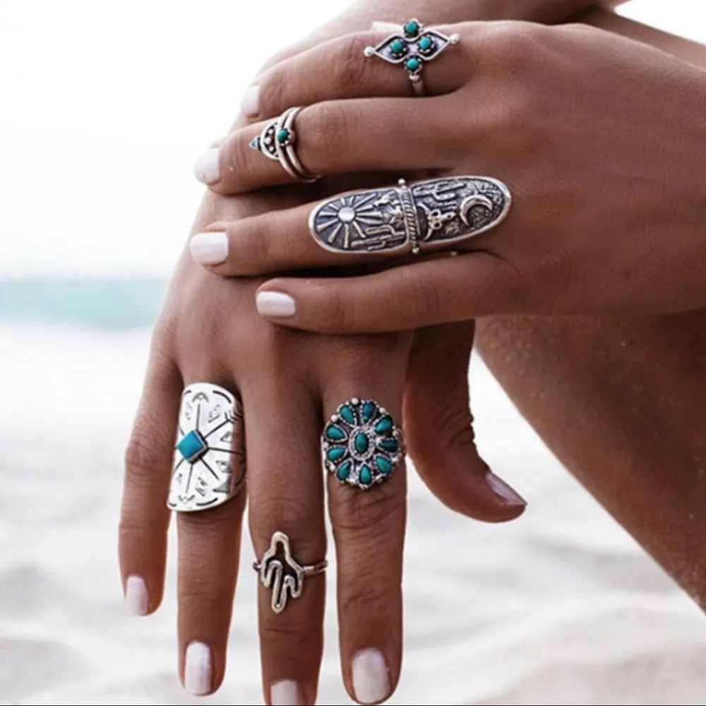 Alloy Turquoise 9-Piece Ring Set, image 3