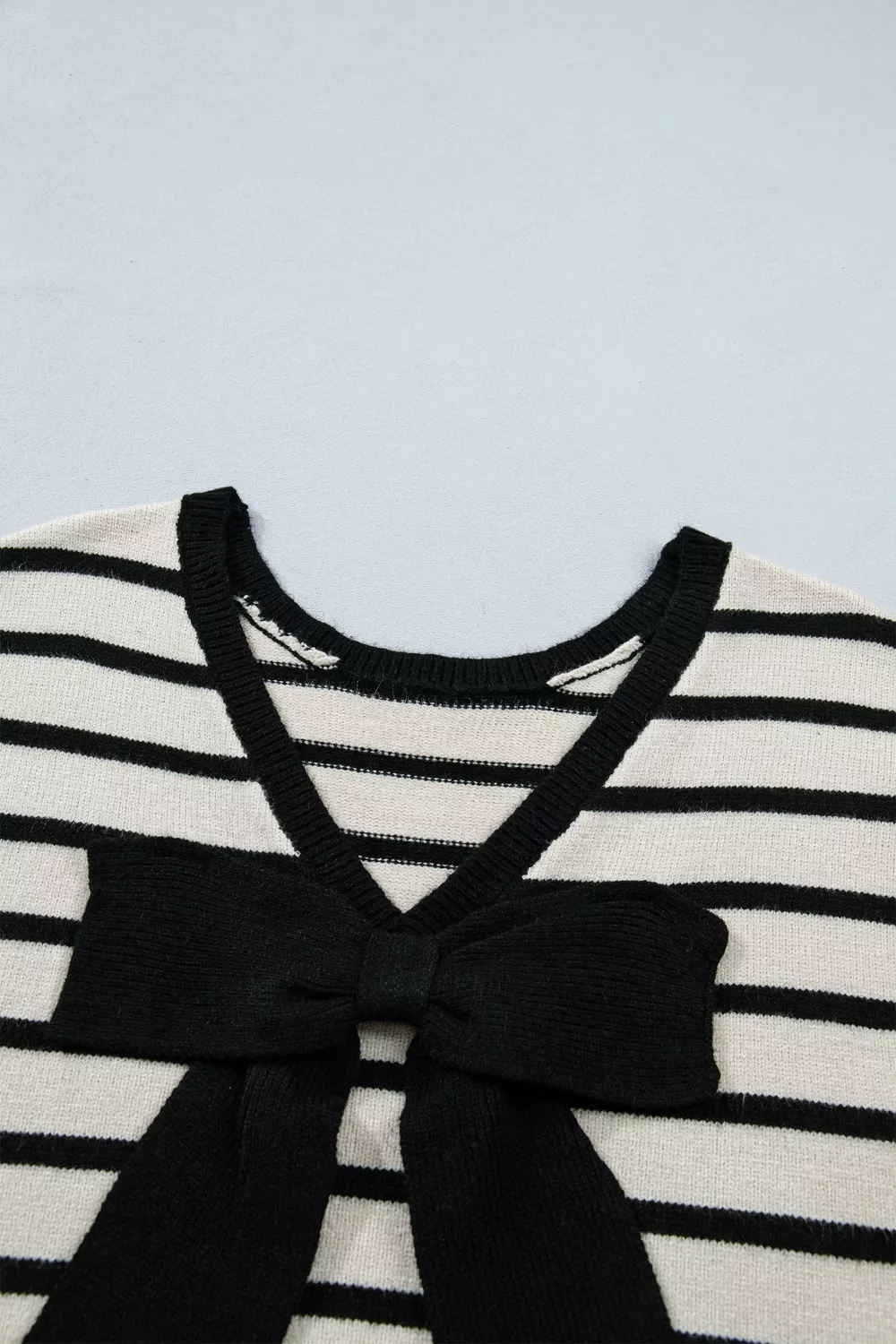 Stripe Bow Applique Short Sleeve Sweater, image 8
