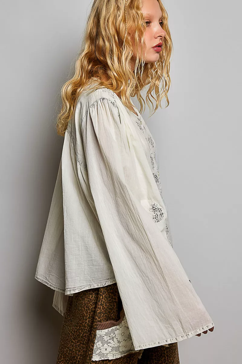 POL Embroidered Button Front Woven Shirt, image 2