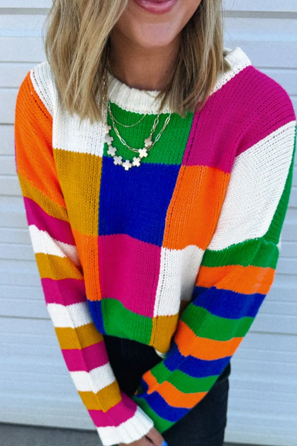 Color Block Round Neck Long Sleeve Sweater, image 5