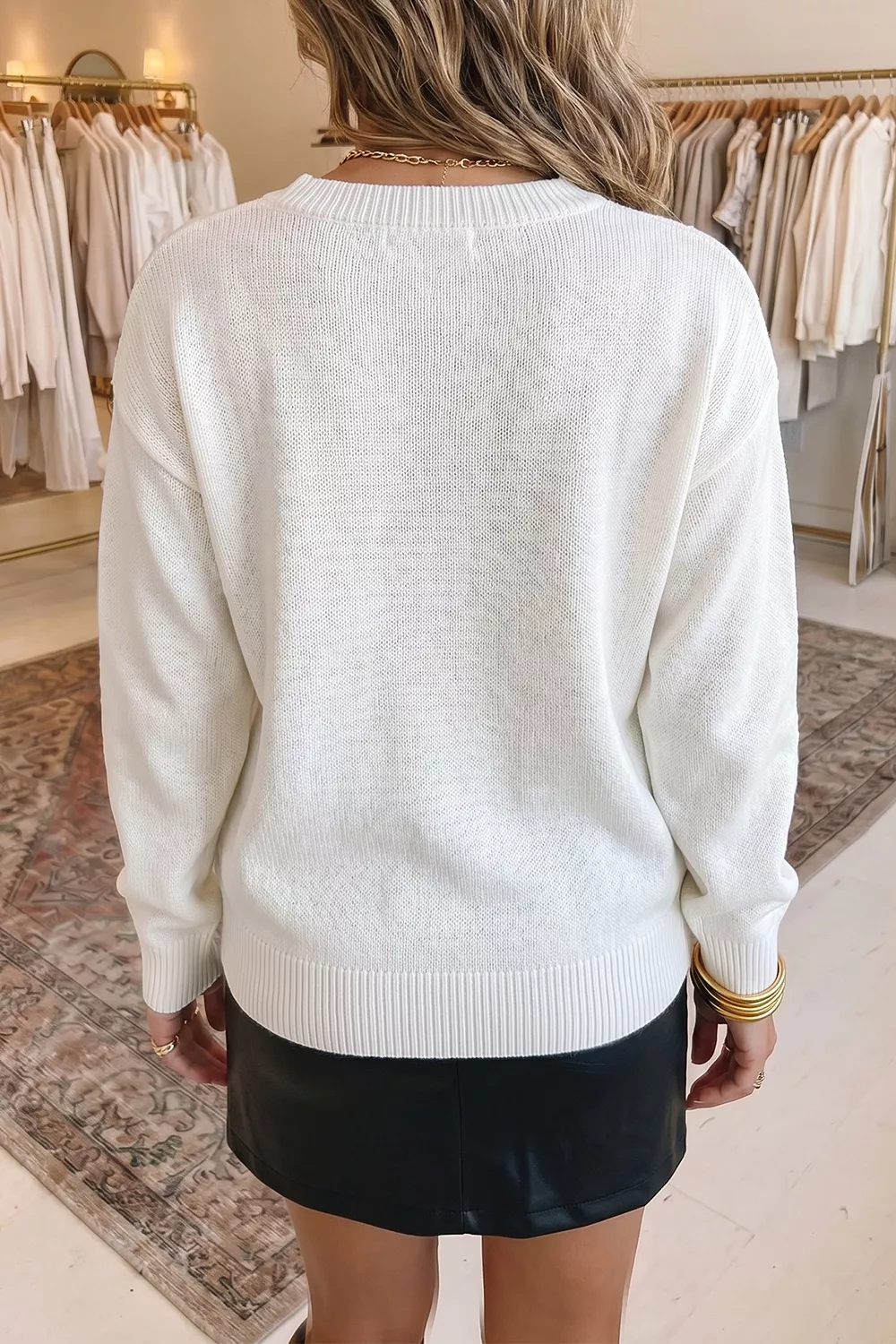 Drop Shoulder Round Neck Long Sleeve Sweater, image 4