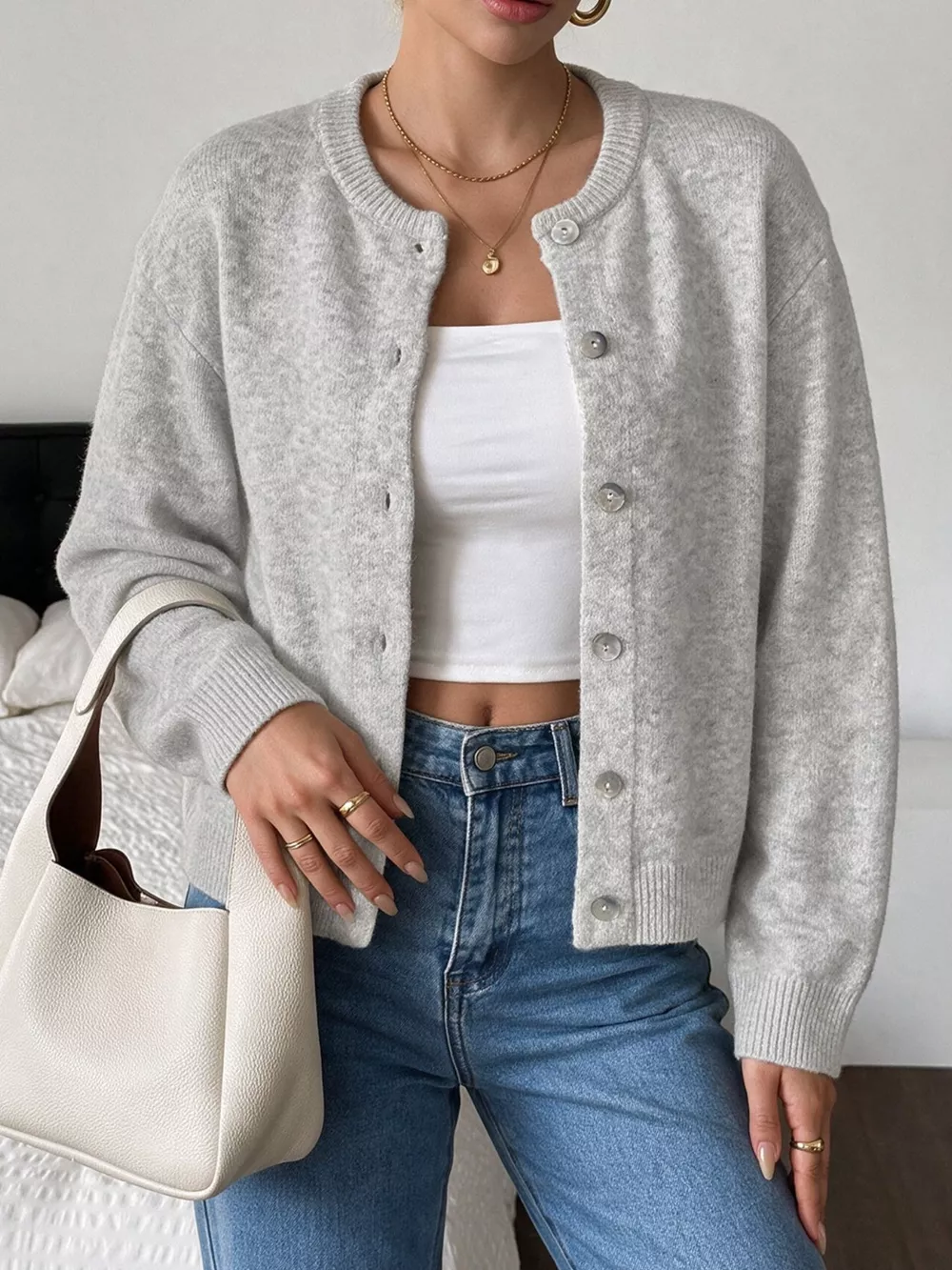 Crew Neck Button-Down Cardigan, image 9