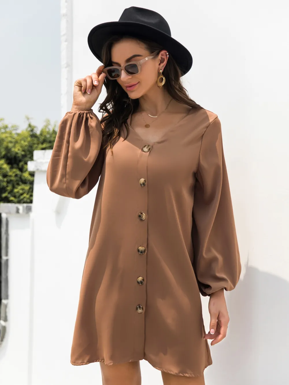 V-Neck Long Sleeve Mini Dress, image 10