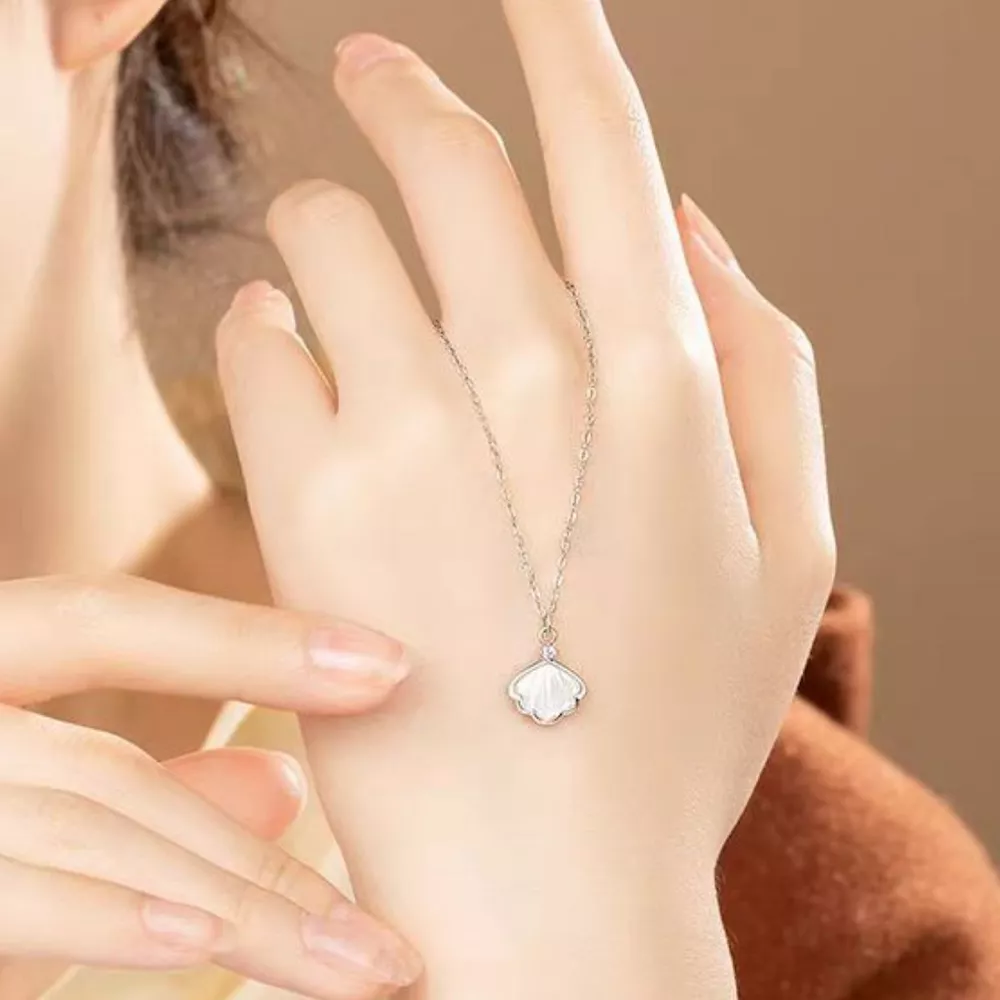 925 Sterling Silver Zircon Shell Necklace, image 6