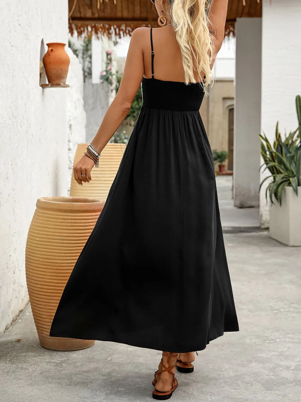 Smocked Midi Cami Dress with Pockets, image 3