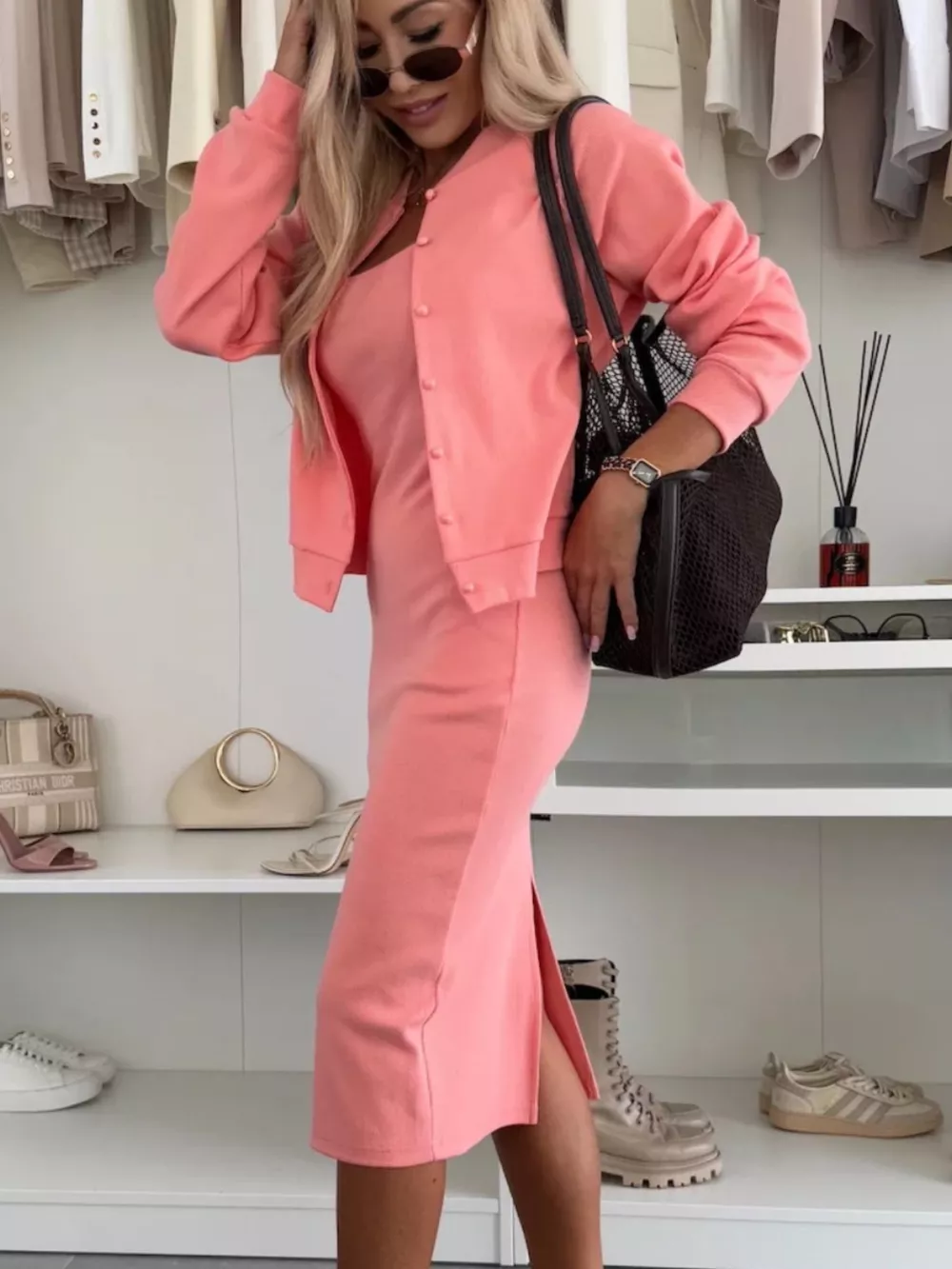 Full Size Slit Square Neck Dress and Outerwear Set Plus Size, image 11