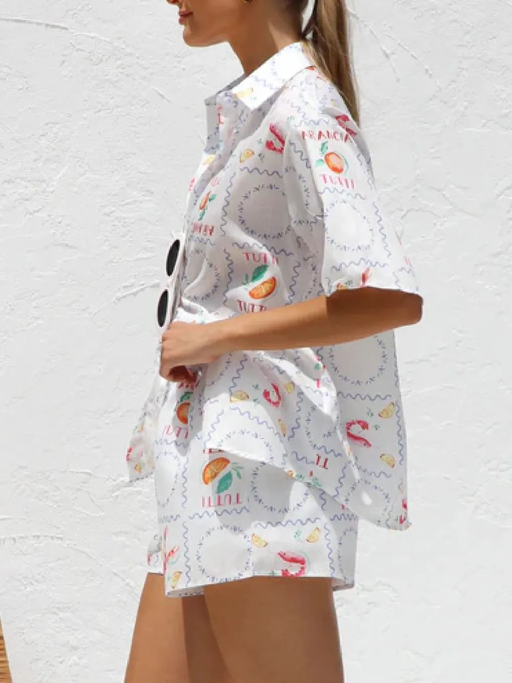 Printed Button Down Short Sleeve Top and Shorts Set, image 3
