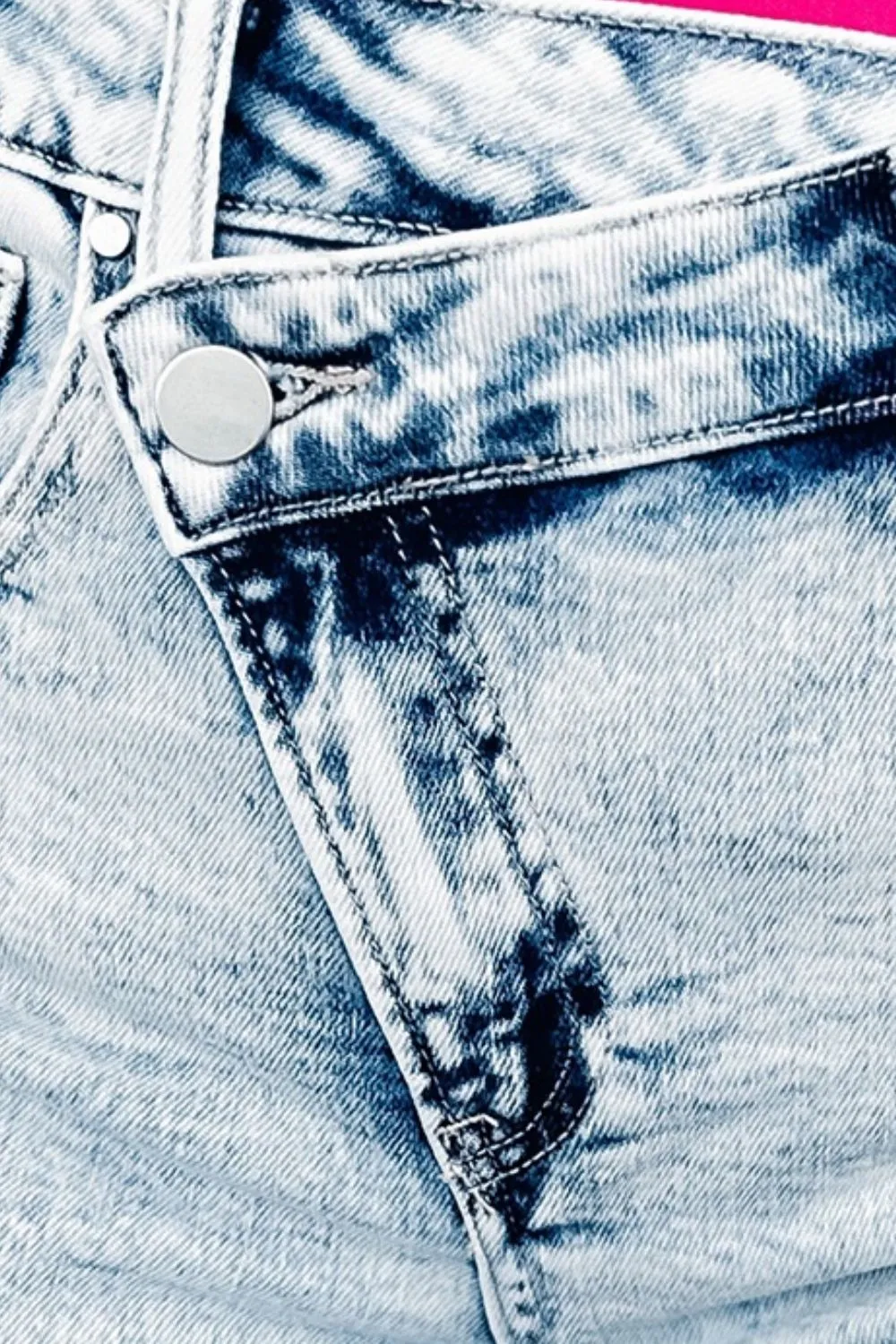 Raw Hem Buttoned Denim Shorts with Pockets, image 2