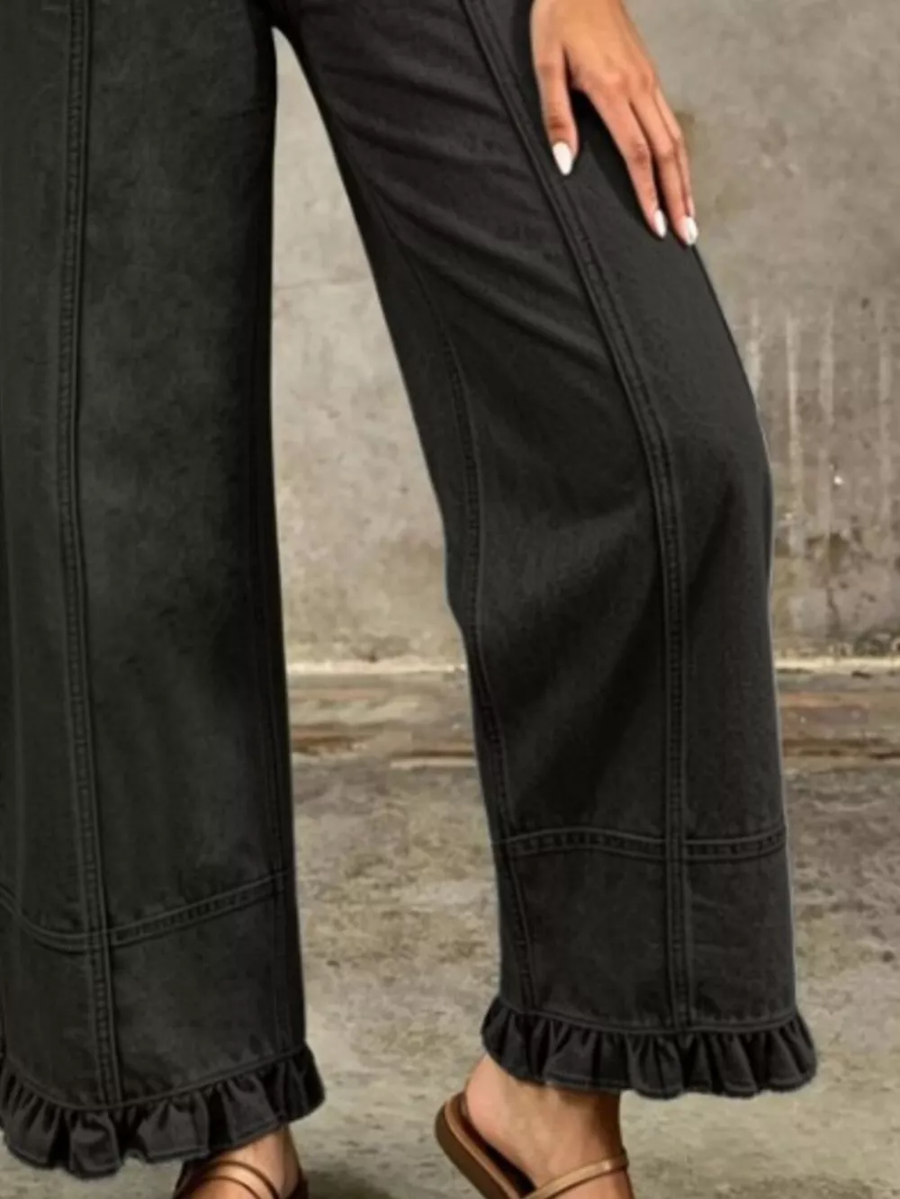 Full Size High-Waisted Wide-Leg Ruffle Hem Jeans Plus Size, image 9