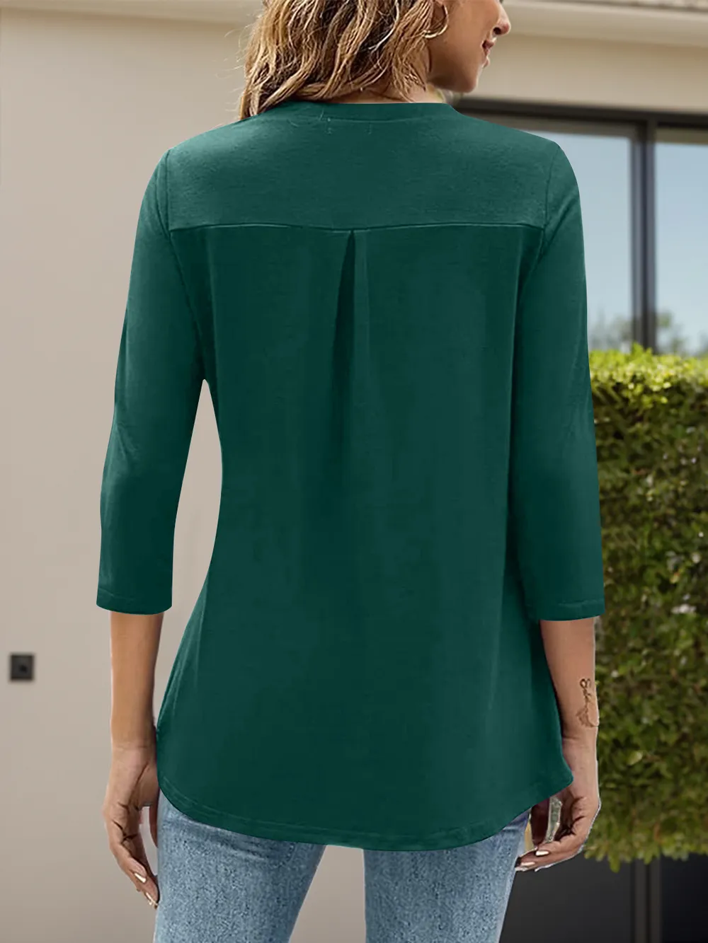 Notched Three-Quarter Sleeve T-Shirt, image 14