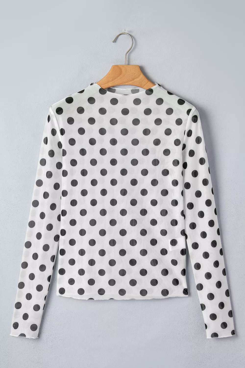 Polka Dot Mesh Long Sleeve Stand Neck Sheath Top, image 4