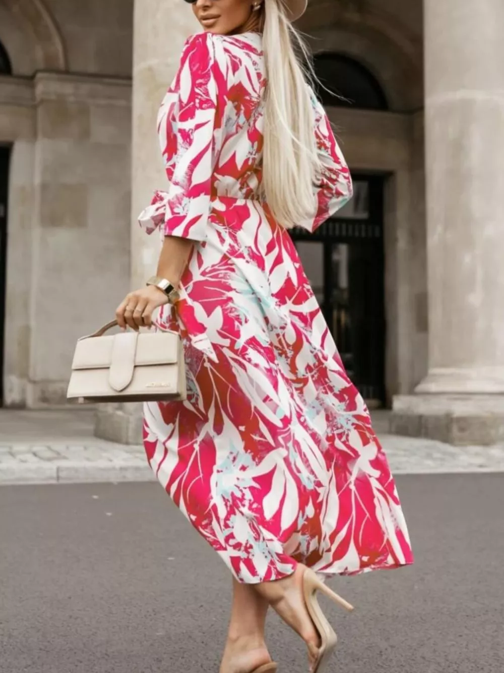 Printed Surplice Long Sleeve Wrap Dress, image 4