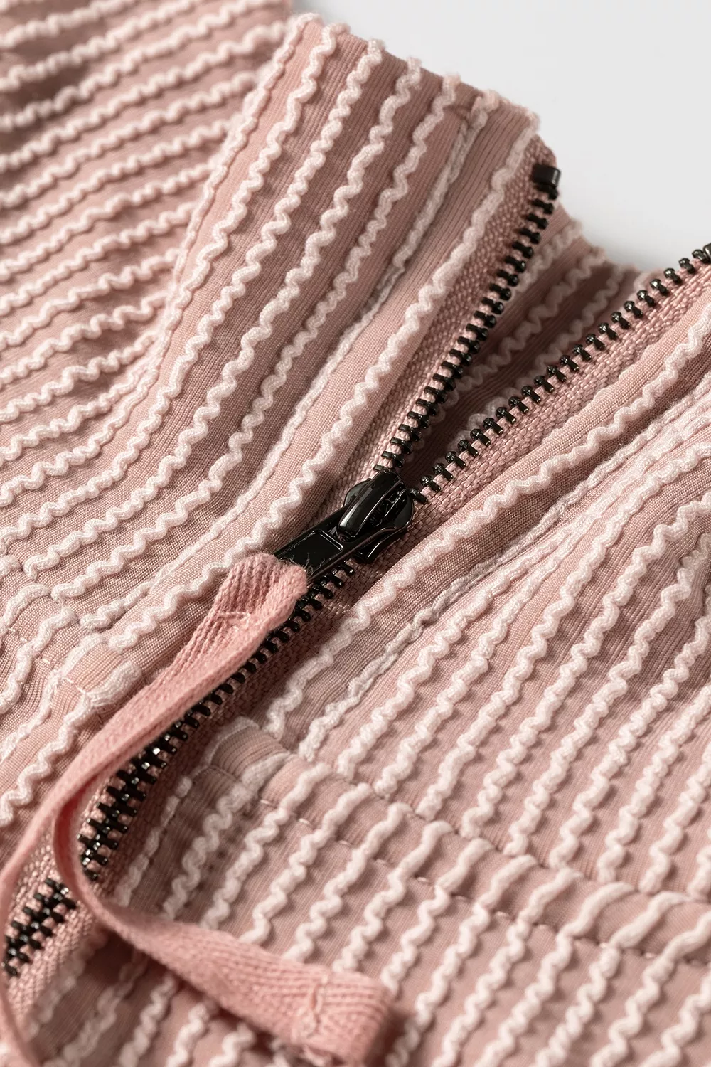 Twist Ribbed Zipper Collar Drop Shoulder Long Sleeve Top, image 9