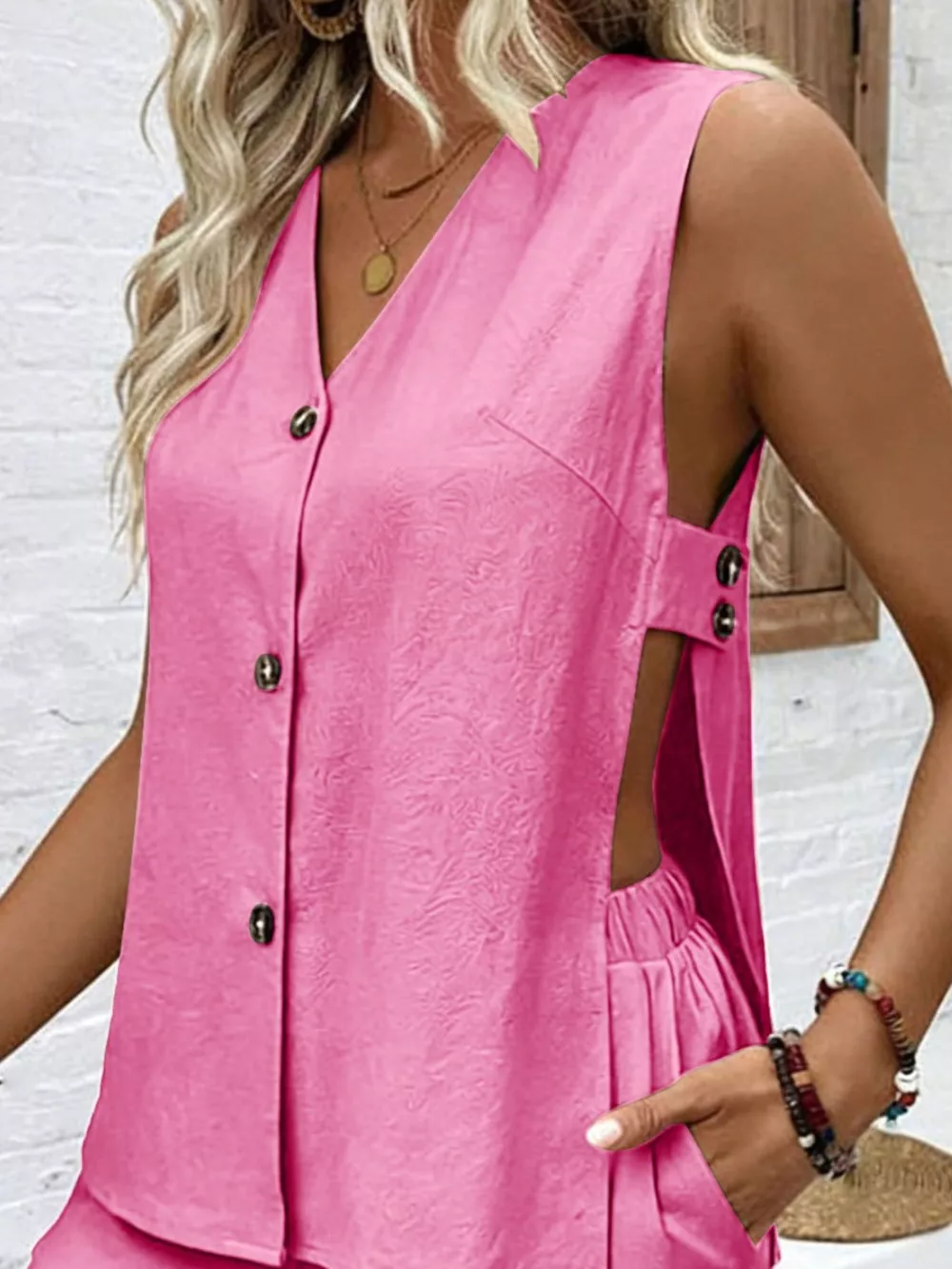 Sleeveless Button-Down Top and Shorts Set, image 3