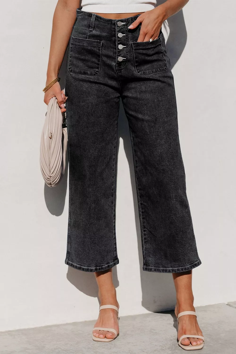 High-Waisted Button-Fly Wide-Leg Jeans, image 2
