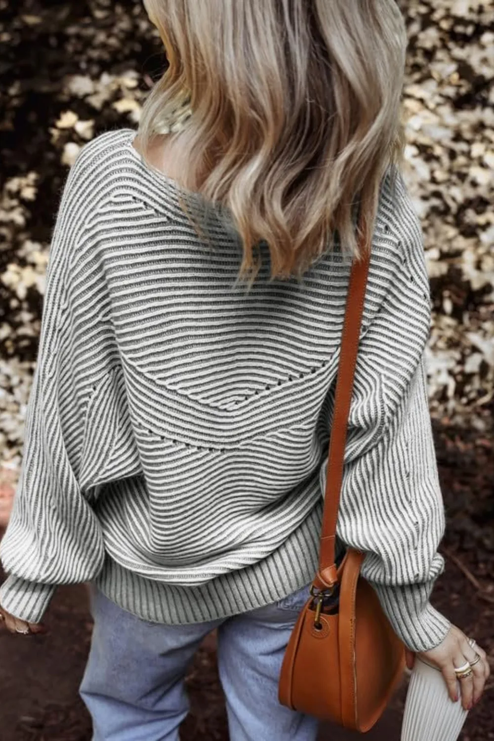 Textured Striped Round Neck Long Sleeve Top, image 18