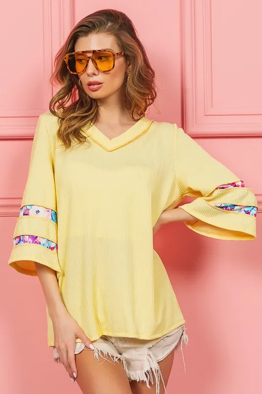Cord Rib with Stitched Floral Contrast Top