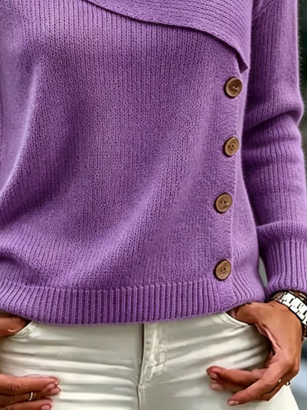 Full Size Asymmetrical Decor Button Sweater Plus Size, image 12