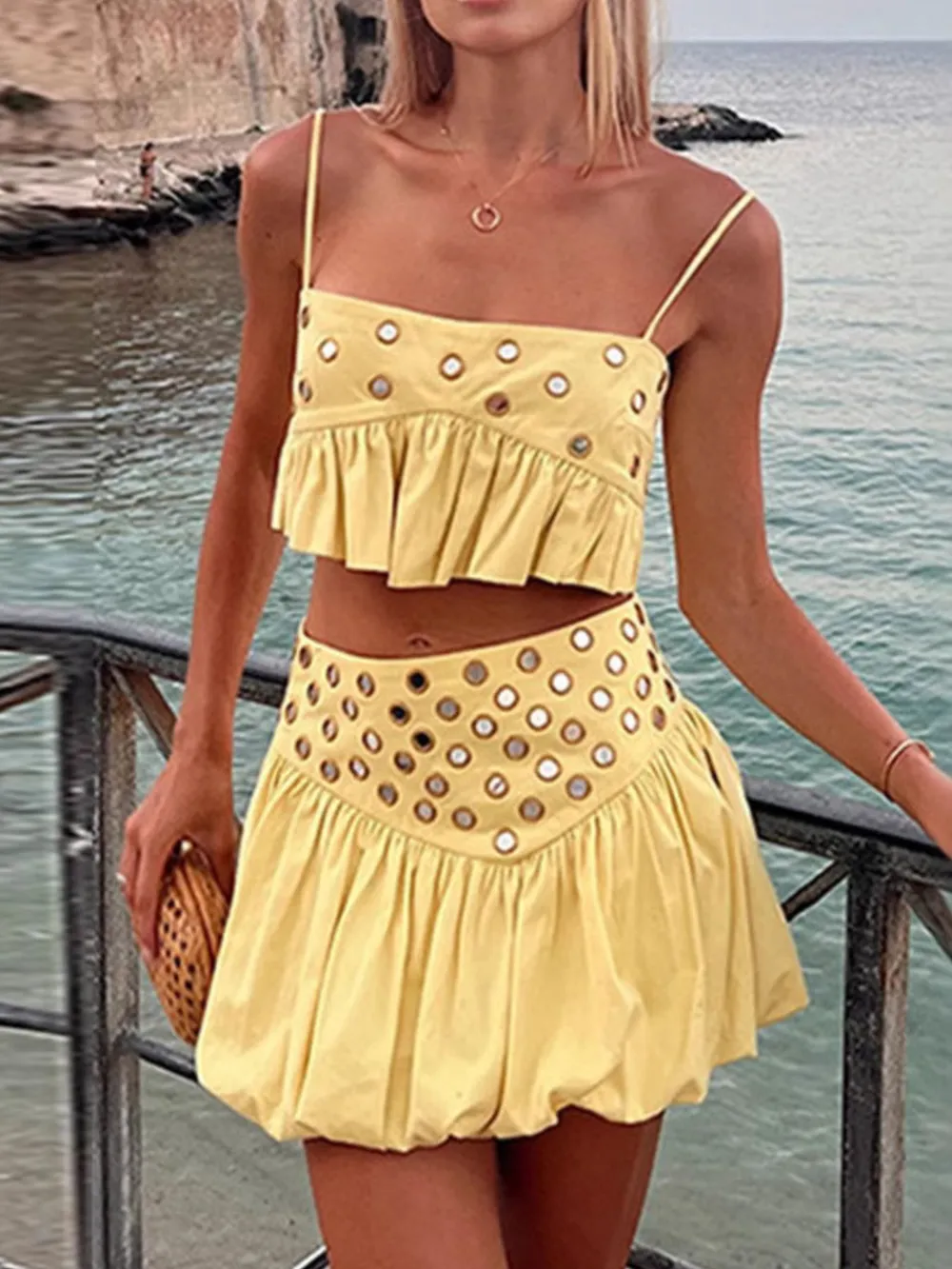 Eyelet Cami and Bubble Skirt Set, image 3