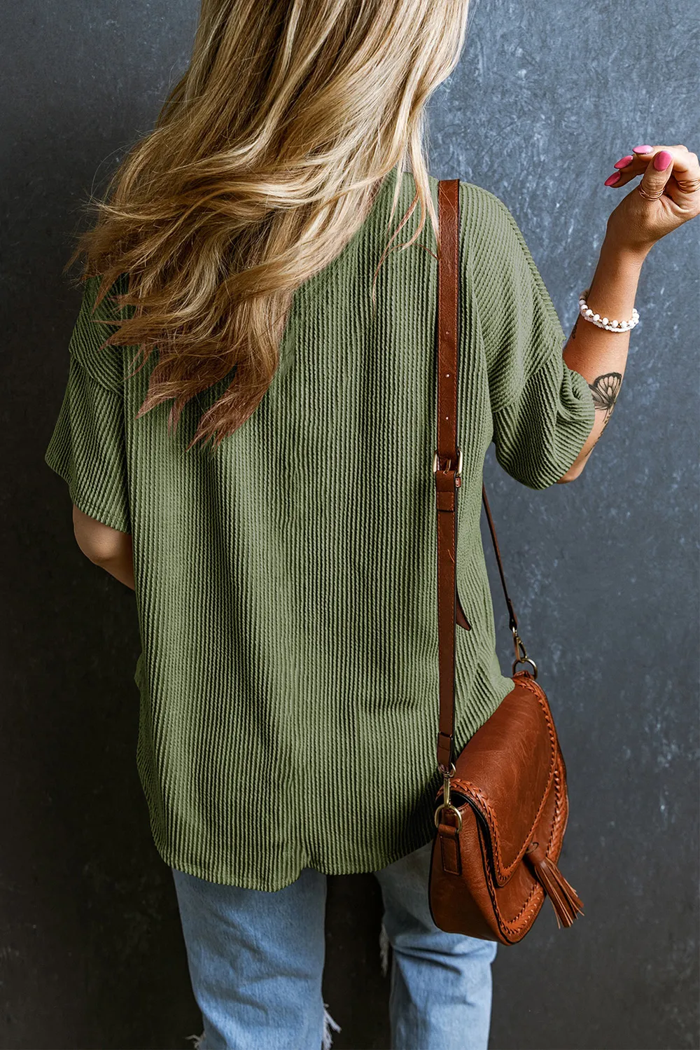 Textured V-Neck Dropped Shoulder T-Shirt, image 8