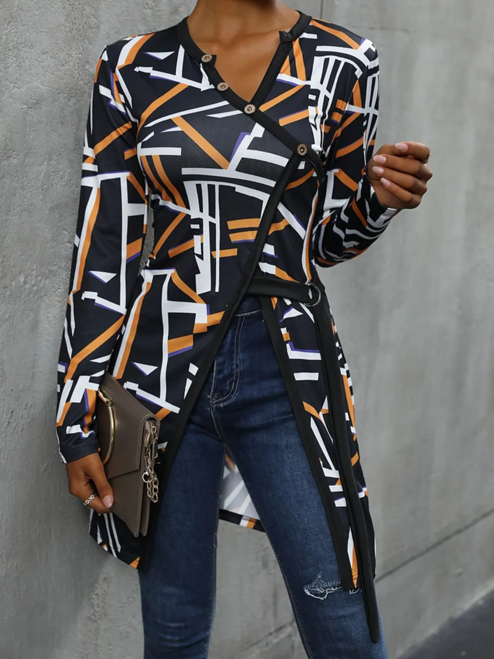 Geometric Surplice Long Sleeve T-Shirt, image 6