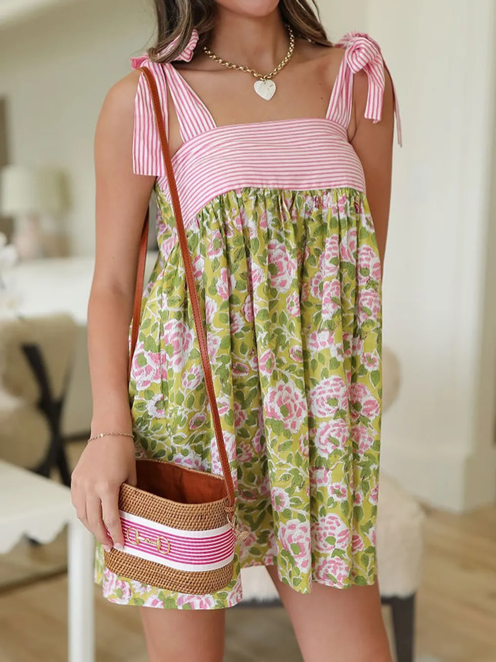 Printed Tie Shoulder Mini Cami Dress, image 5
