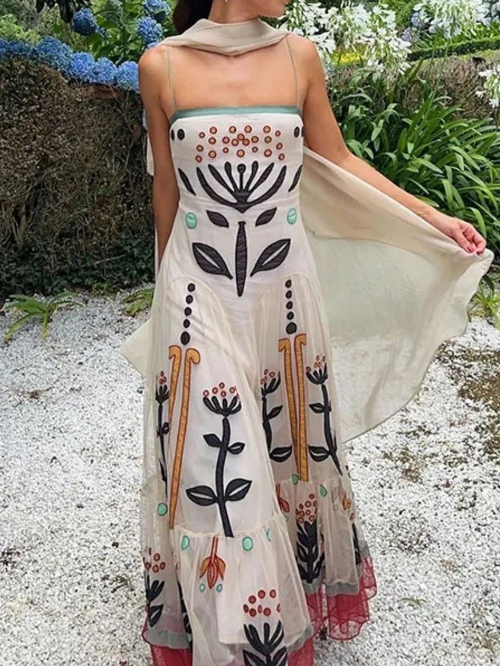 Ruffled Hem Square Neck Maxi Dress, image 4