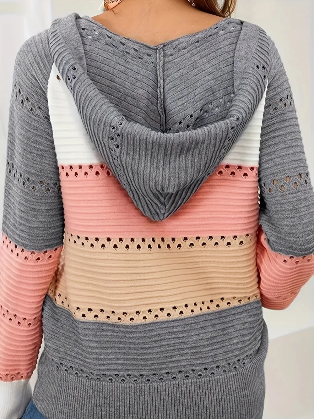 Lace-Up Contrast Long Sleeve Hooded Sweater, image 2