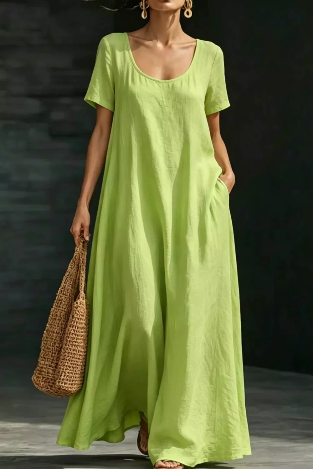 Full Size Casual Loose Short Sleeve Maxi Dress Plus Size, image 2