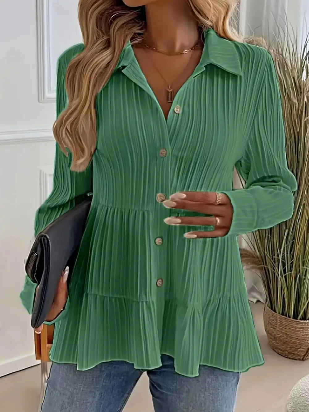 Striped Button-Down Tiered Shirt, image 9
