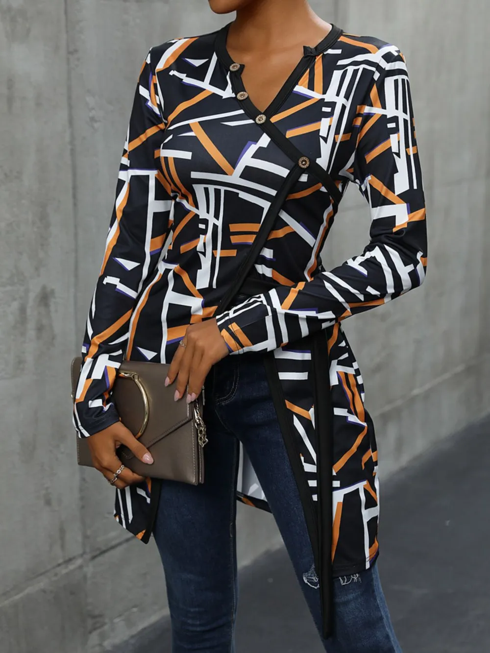 Geometric Surplice Long Sleeve T-Shirt, image 3