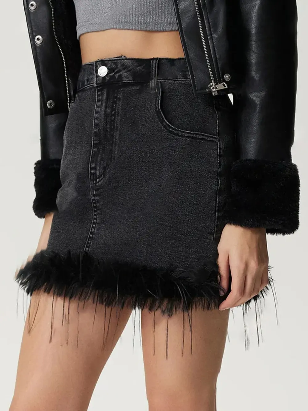 Plush Hem Mini Denim Skirt, image 5