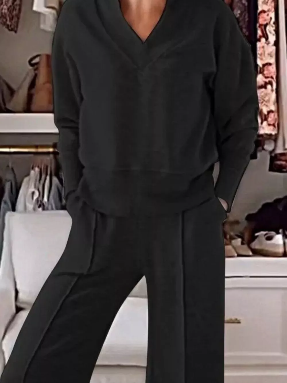 Full Size Cozy V-Neck Top and Pants Set Plus Size, image 5