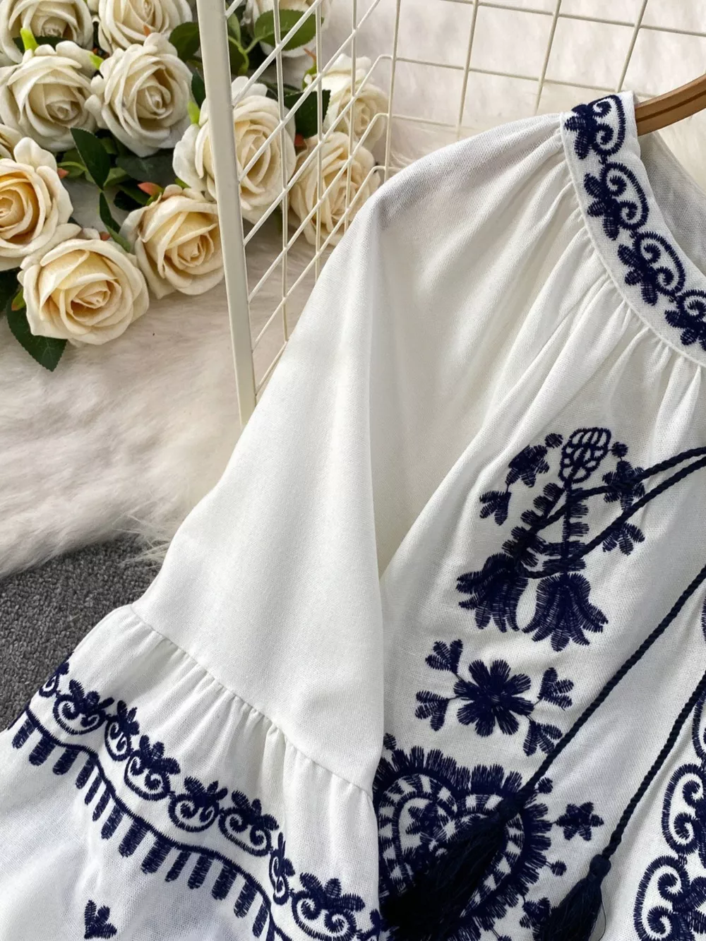 Embroidered Tie Neck Blouse, image 15