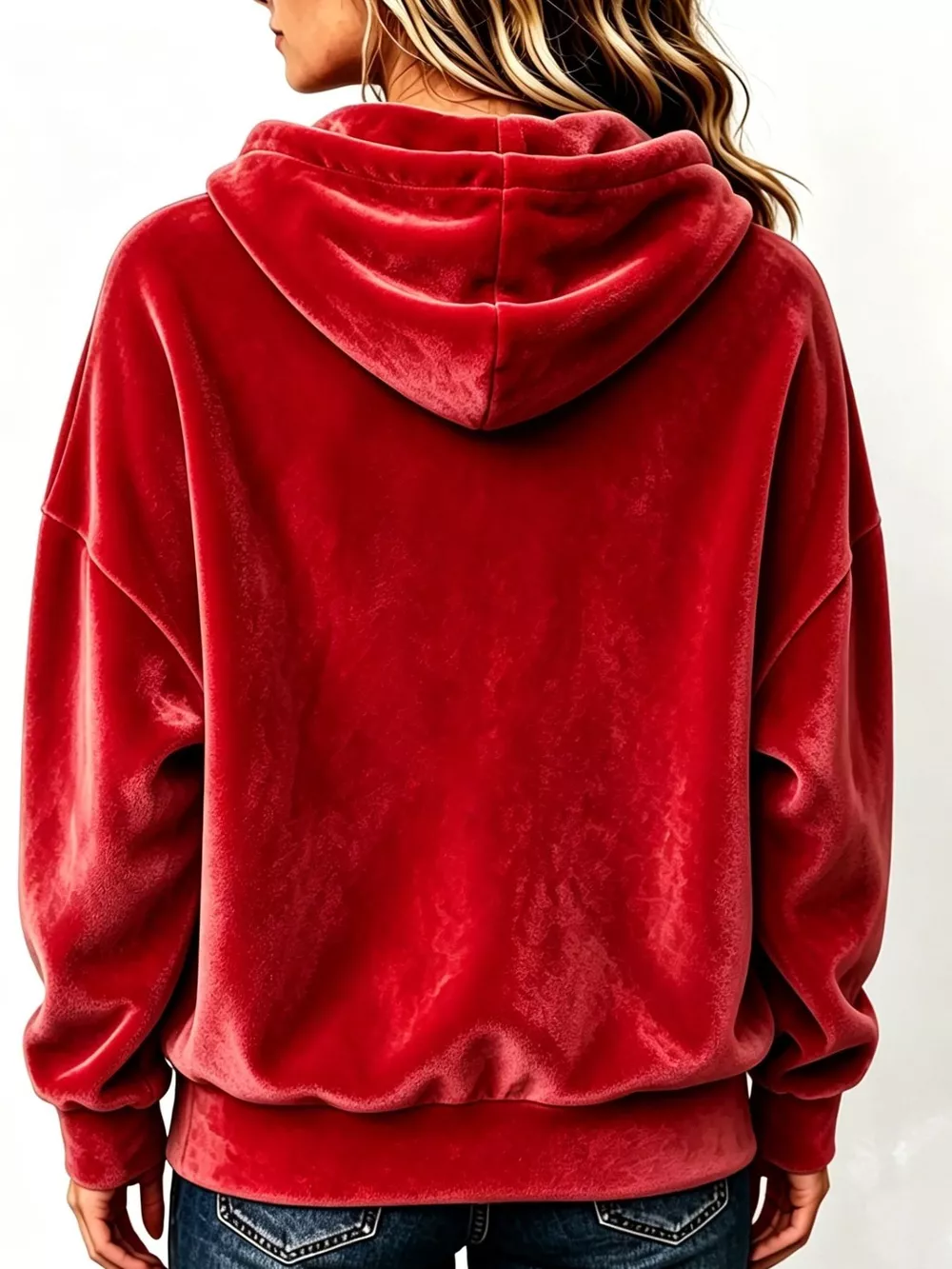 Full Size Drawstring Velvet Long Sleeve Hoodie Plus Size, image 16