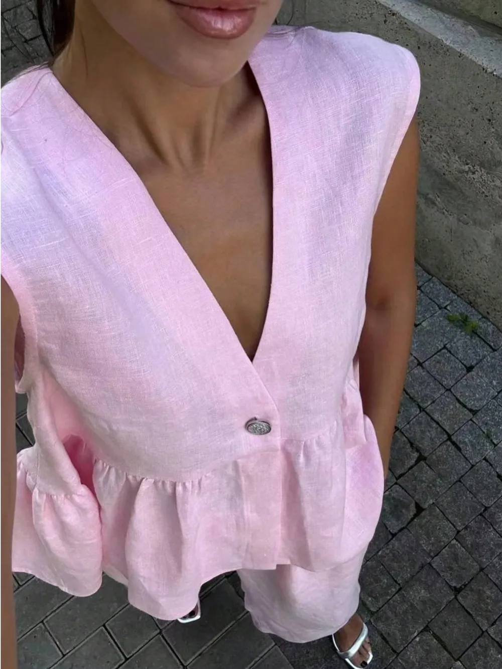 Button Down Peplum Vest and Pants Set, image 4