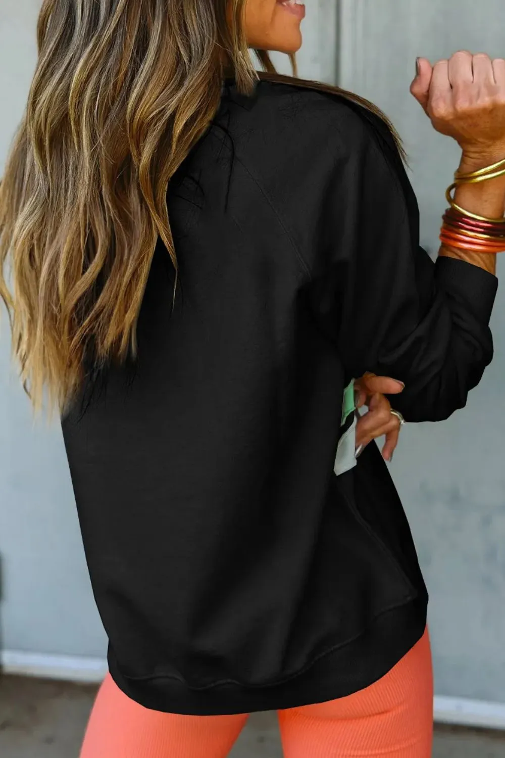 Contrast Round Neck Long Sleeve Sweatshirt, image 4
