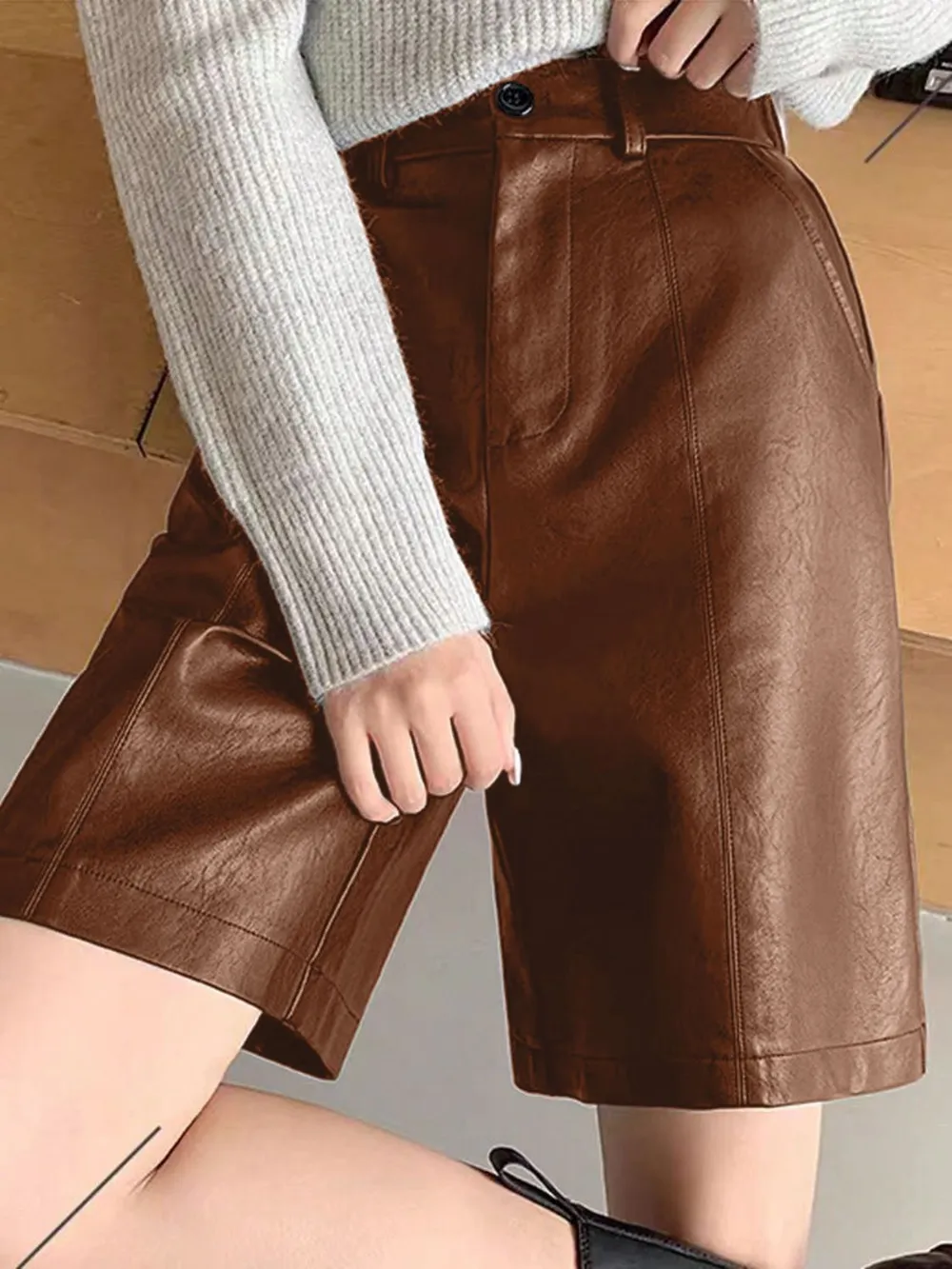 PU Leather High Rise Shorts, image 4