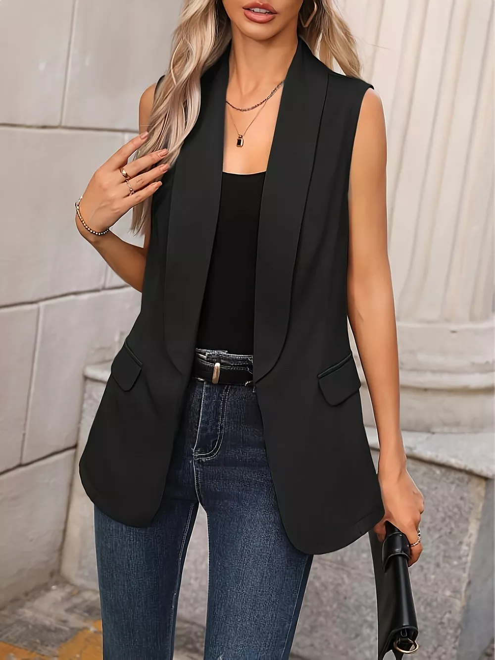 Sleeveless Shawl Collar Vest Coat, image 3
