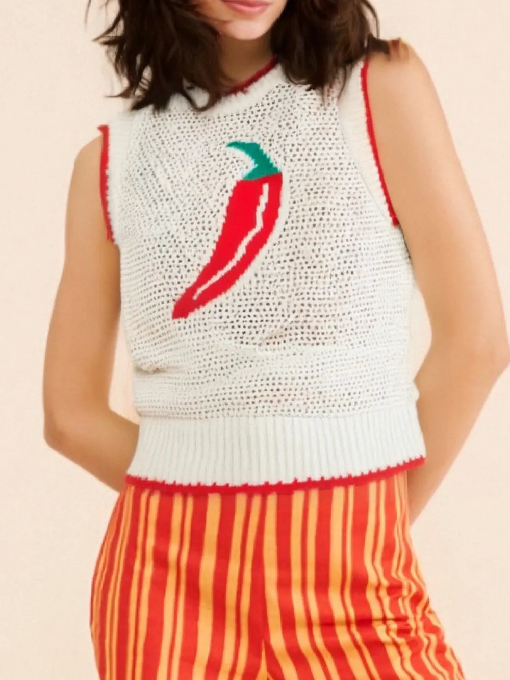 Chili Pepper Crochet Knit Tank Top, image 3